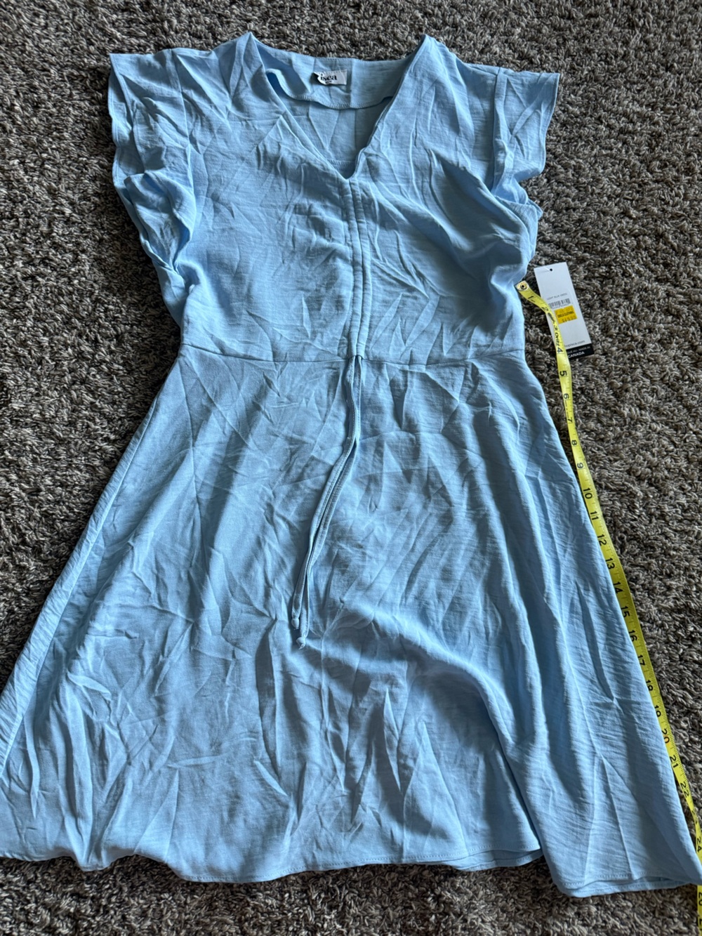 Light Blue Flutter Sleeve V-Neck Dress